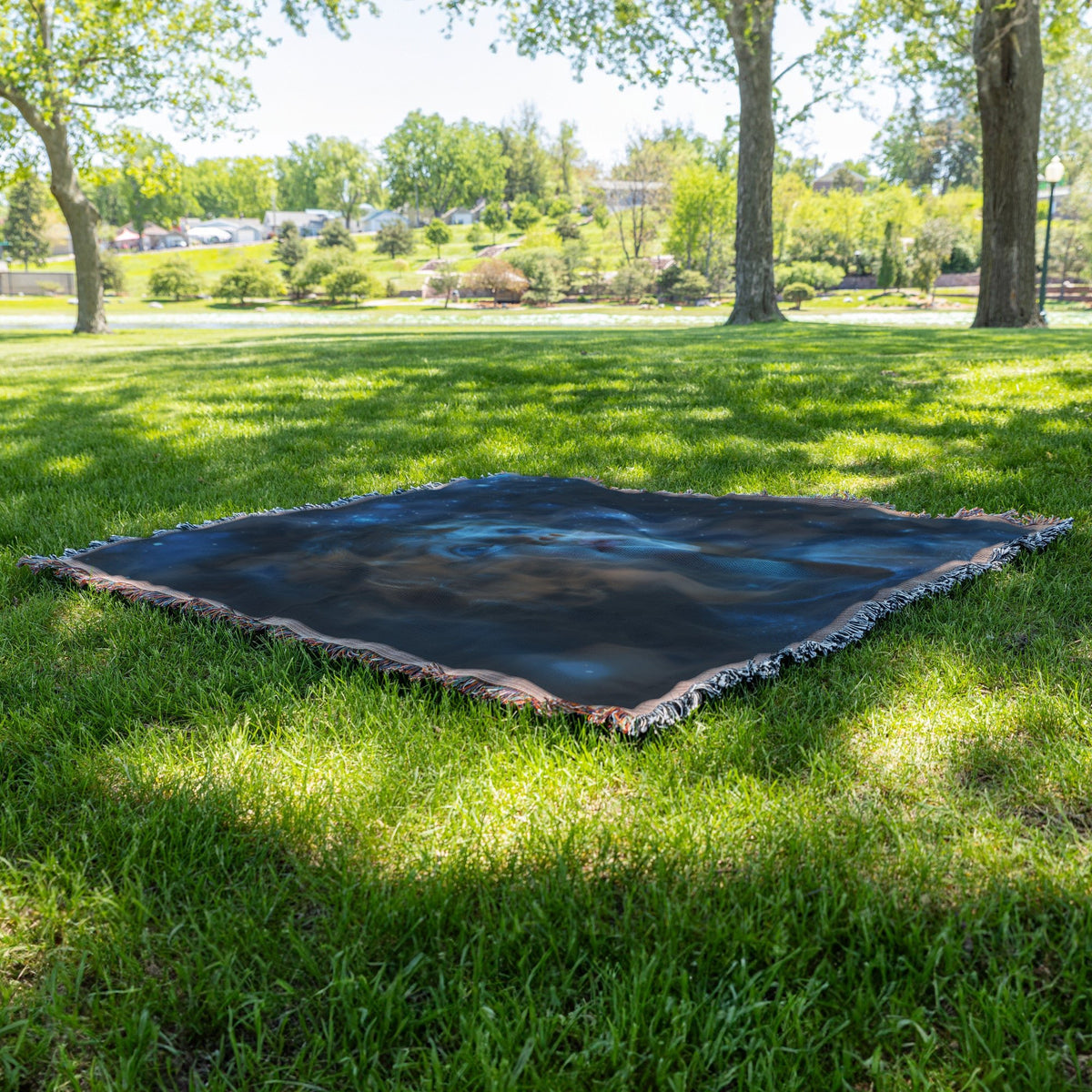 Child Gazing at Starry Cosmos Woven Throw Blanket - Awakening Righteousness