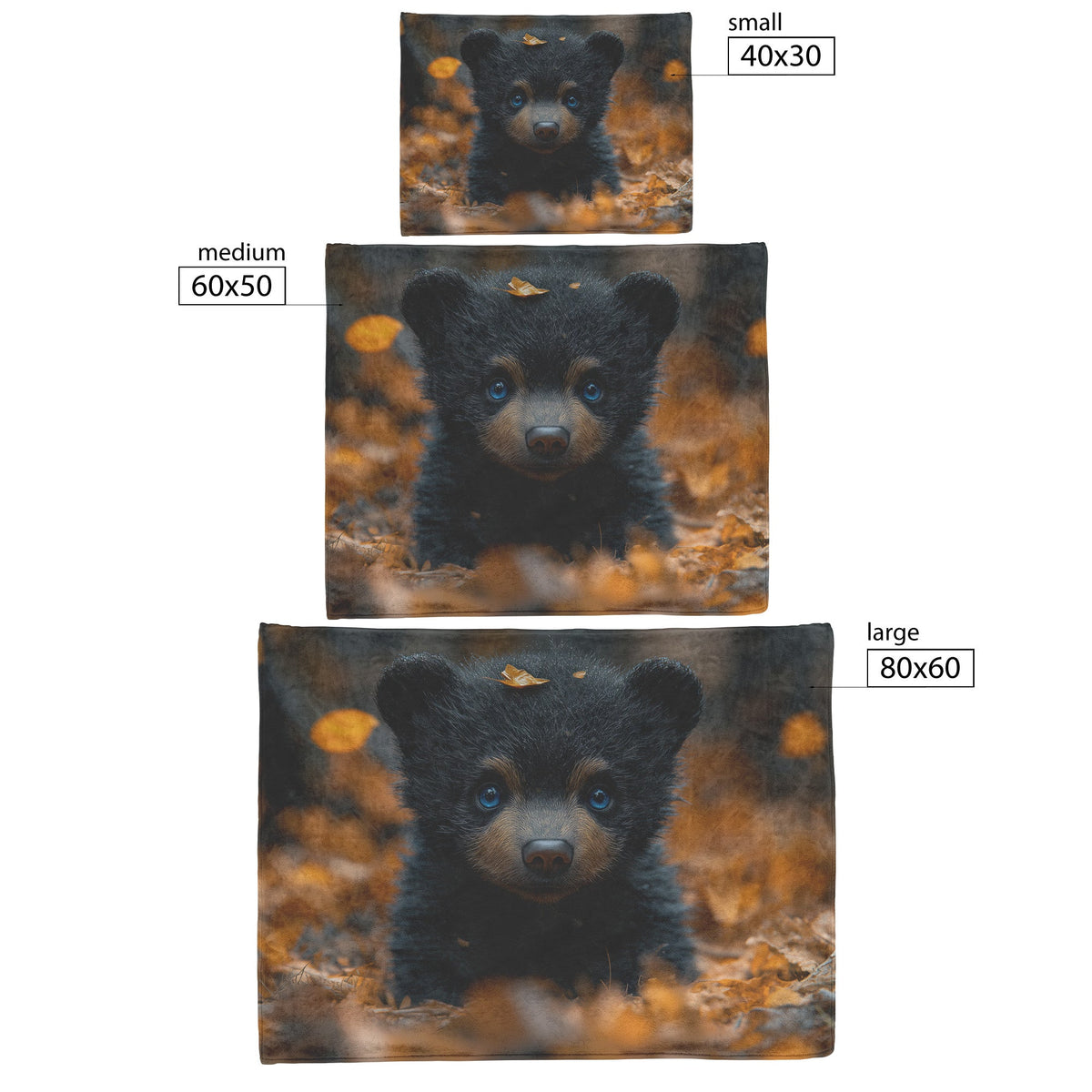 Cute Autumn Black Bear Cub with Blue Eyes Cozy Fleece Sherpa Blanket - Awakening Righteousness