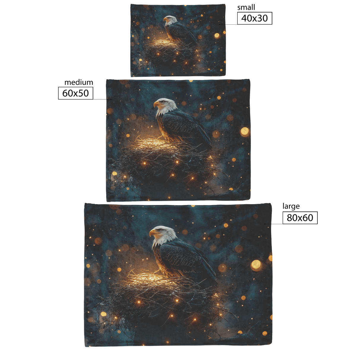 Eagle Resting in Glowing Nest Atop Towering Tree Under Star Filled Sky With Feathers Illuminated by Silver Light Fleece Sherpa Blanket - Awakening Righteousness