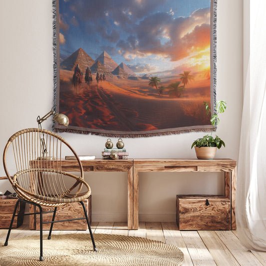 Egyptian Pyramids at Sunset Woven Throw Blanket - Awakening Righteousness