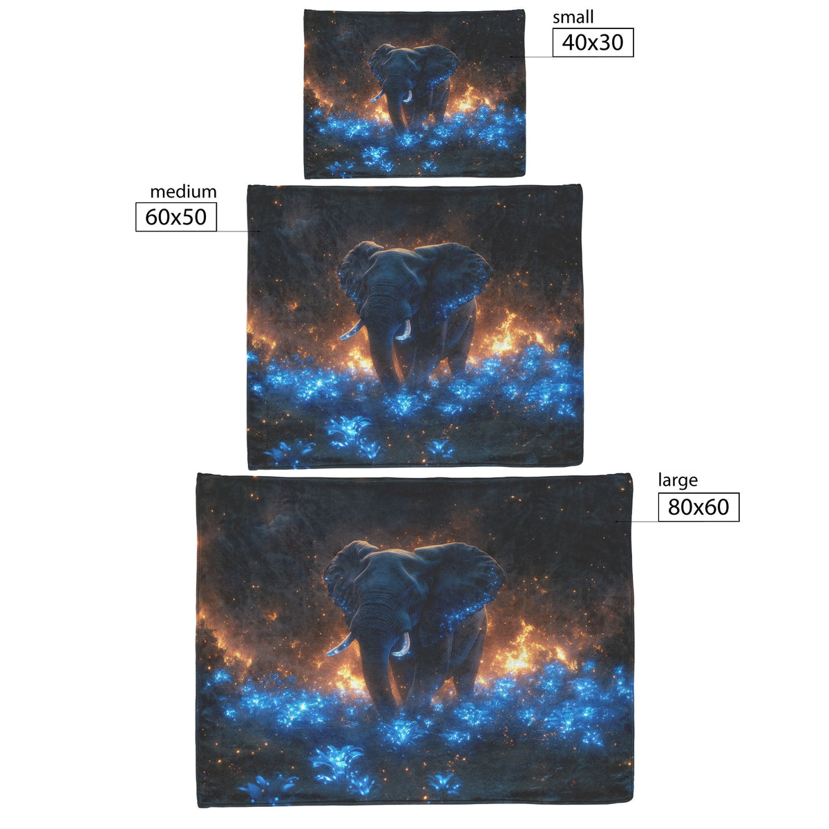 Elephant Walking Through Bioluminescent Forest Glowing Blue Plants Ethereal Light Twilight Sky Fleece Sherpa Blanket - Awakening Righteousness