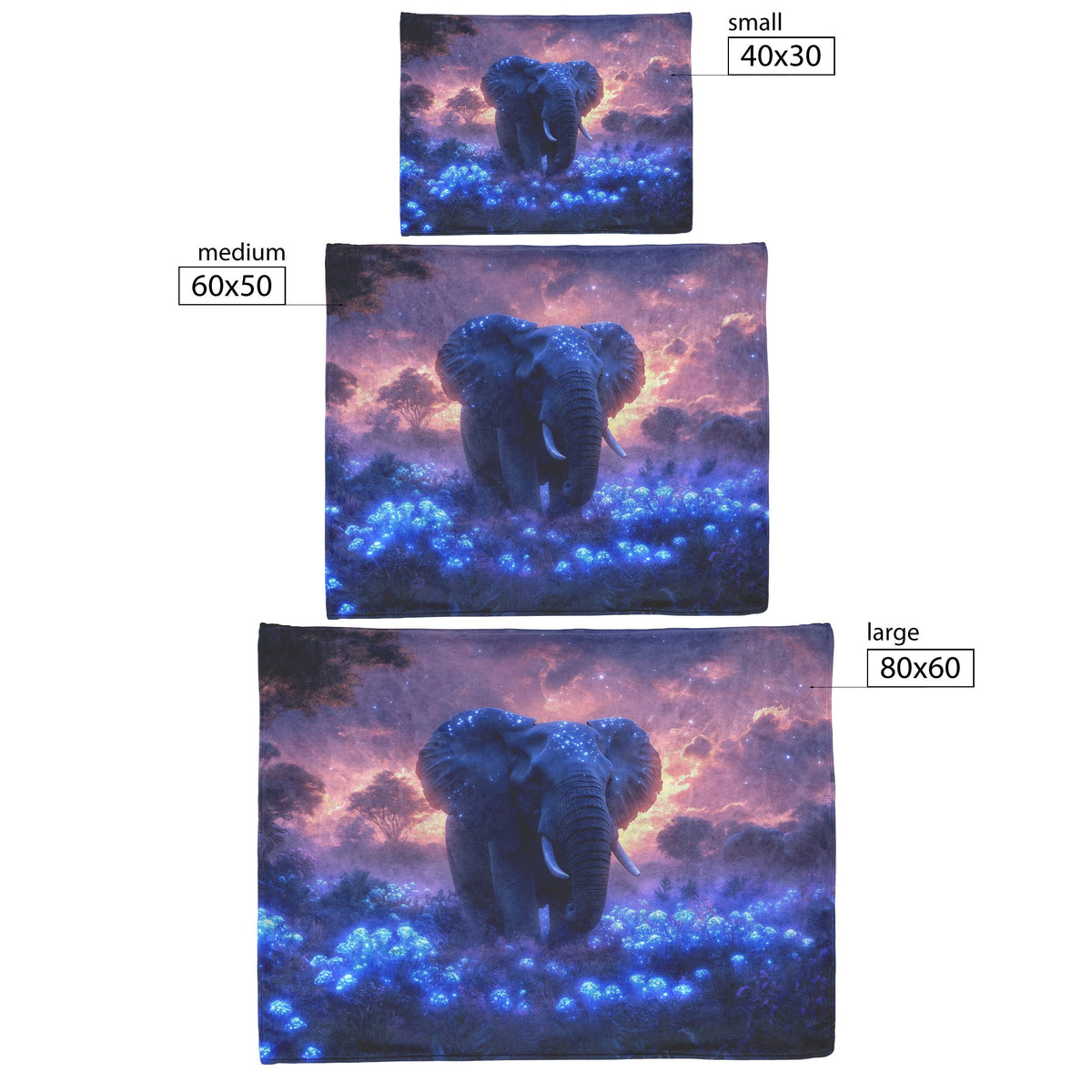Elephant Walking Through Bioluminescent Forest Glowing Blue Plants Ethereal Light Twilight Sky Sherpa Fleece Blanket - Awakening Righteousness