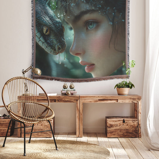 Eve Encounter with the Serpent in the Garden of Eden Woven Throw Blanket for Home Decor - Awakening Righteousness