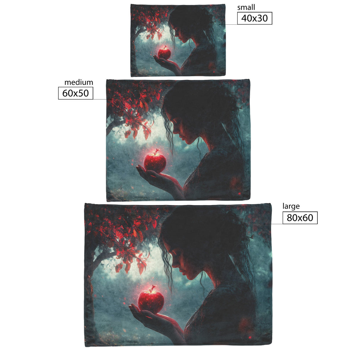 Eve Holding Glowing Apple with Mystical Red Light in Dark Forest Cozy Christian Fleece Sherpa Blanket - Awakening Righteousness