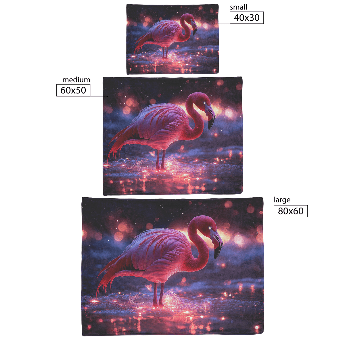 Flamingo Standing on Glowing Beach Surrounded by Bioluminescent Waves Under Starry Night Sky Fleece Sherpa Blanket - Awakening Righteousness