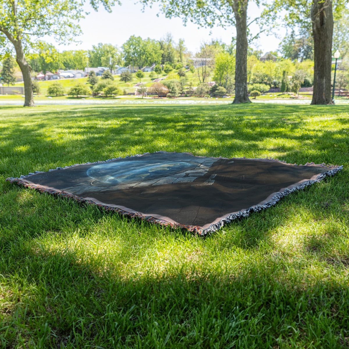Flat Earth with Firmament on Carved Stone Bricks and Starry Cosmos Woven Throw Blanket - Awakening Righteousness