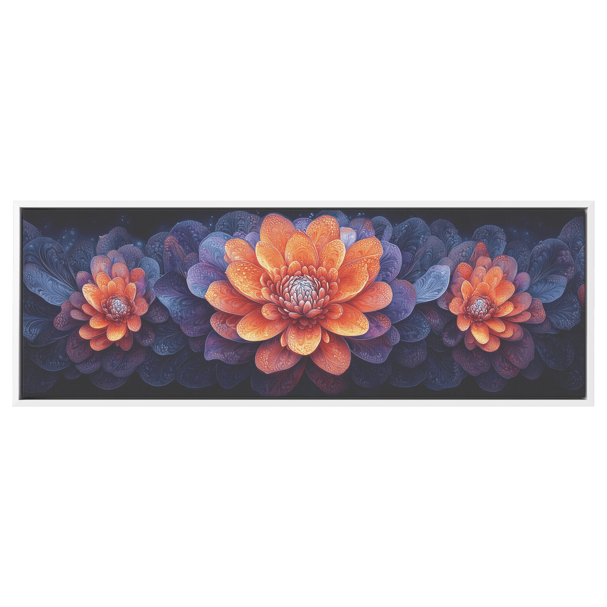Floral Mandalas Geometric Symmetry Stained Glass Panoramic Framed Canvas Wall Art for Home and Office Decor - Awakening Righteousness