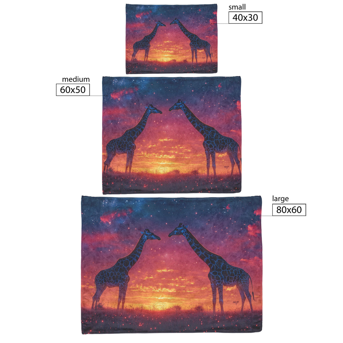 Giraffes Standing Gracefully Under Twilight Sky Filled with Stars Surrounded by Glowing Grasslands Sherpa Blanket - Awakening Righteousness