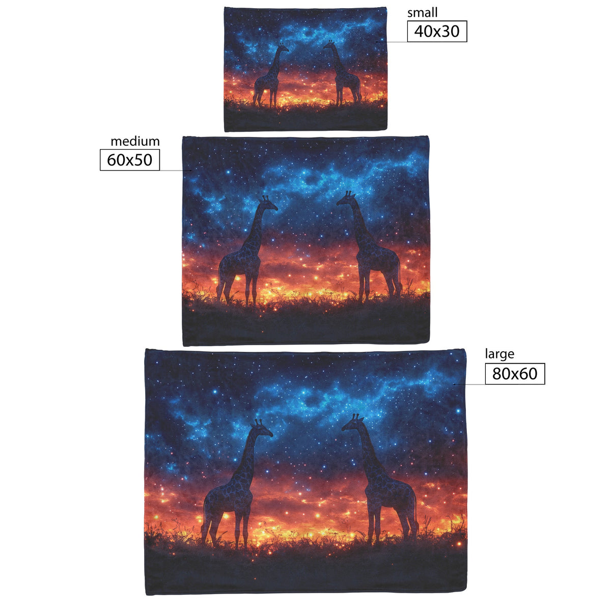 Giraffes Standing Gracefully Under Twilight Sky Filled with Stars Surrounded by Glowing Grasslands Sherpa Blanket - Awakening Righteousness