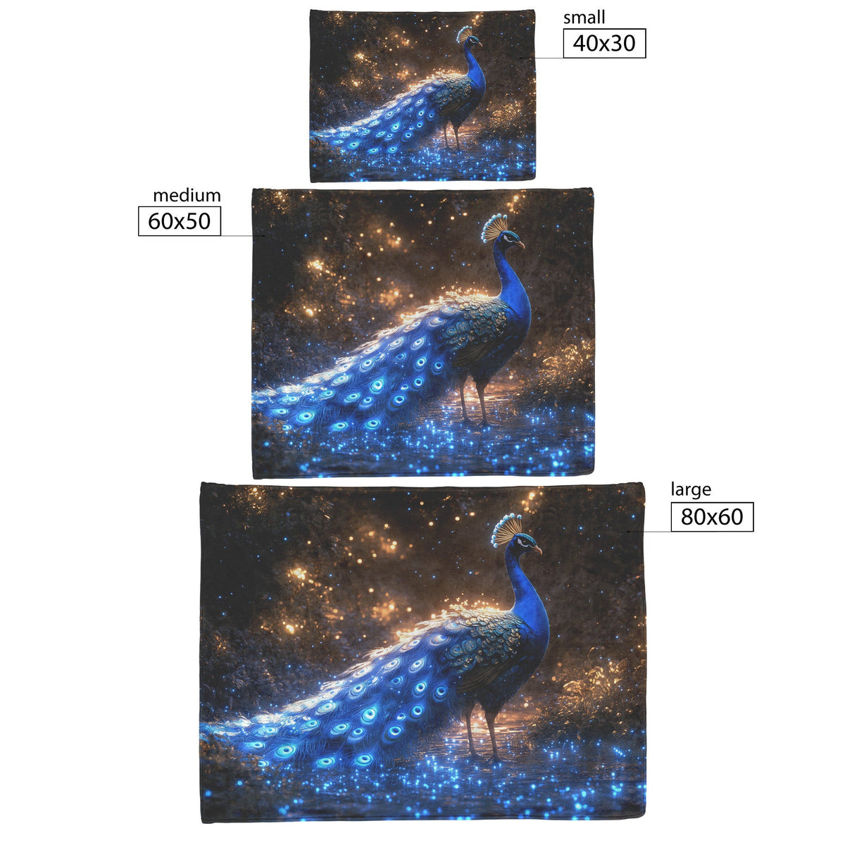 Glowing Peacock in Bioluminescent Forest Surrounded by Shimmering Plants and Ethereal Blue Light Fleece Sherpa Blanket - Awakening Righteousness