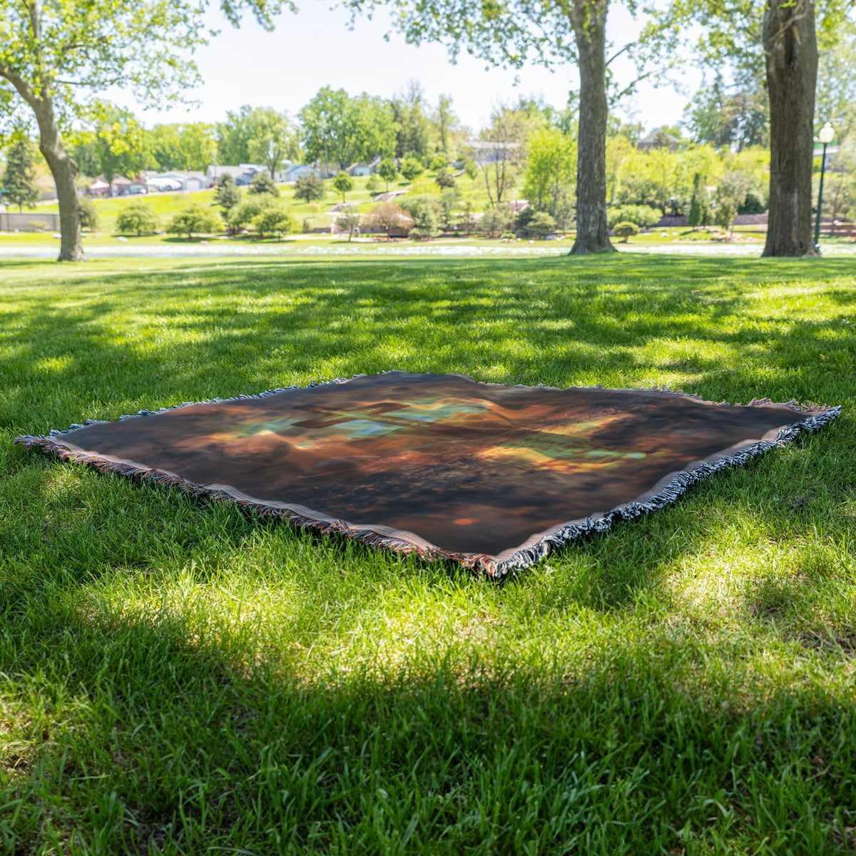Glowing Wooden Cross Sunset Reflection Woven Throw Blanket Inspirational Faith Home Decor - Awakening Righteousness