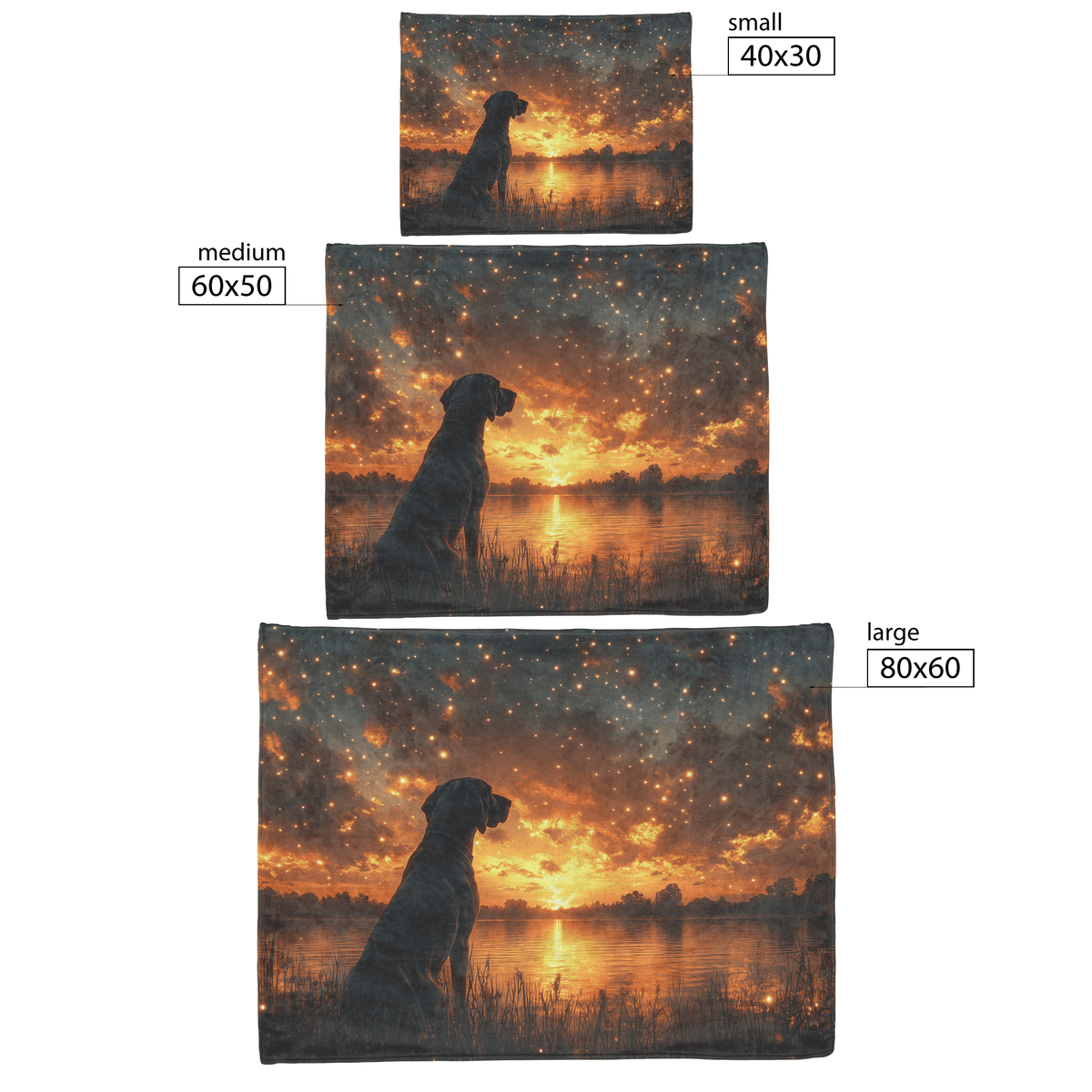 Great Dane Standing by Lake at Dusk Surrounded by Shimmering Stars and Cascading Silver Mist Fleece Sherpa Blanket - Awakening Righteousness