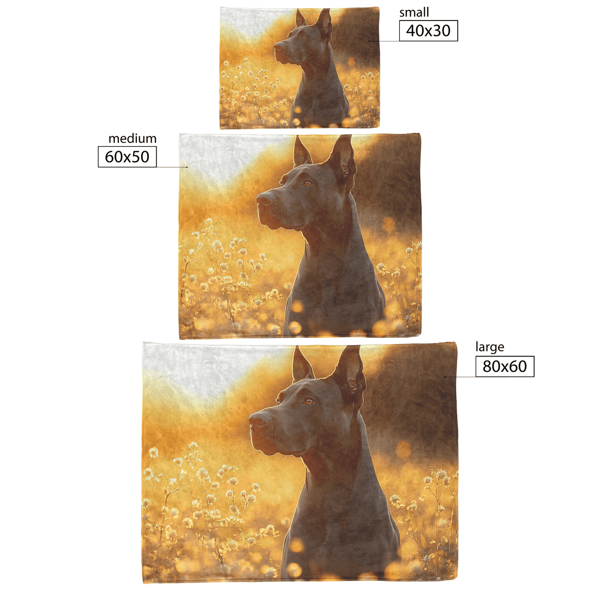 Great Dane Standing in Sunlit Meadow Surrounded by Shimmering Textures and Glowing Golden Light Trails Fleece Sherpa Blanket - Awakening Righteousness
