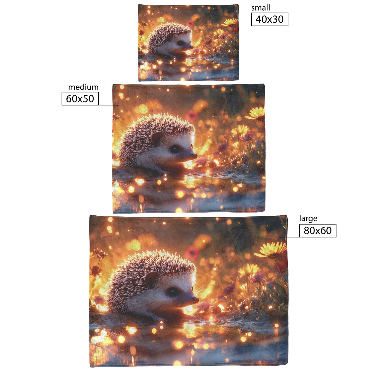 Hedgehog Resting by Crystal Clear Pond with Glowing Wildflowers and Golden Mist Fleece Sherpa Blanket - Awakening Righteousness