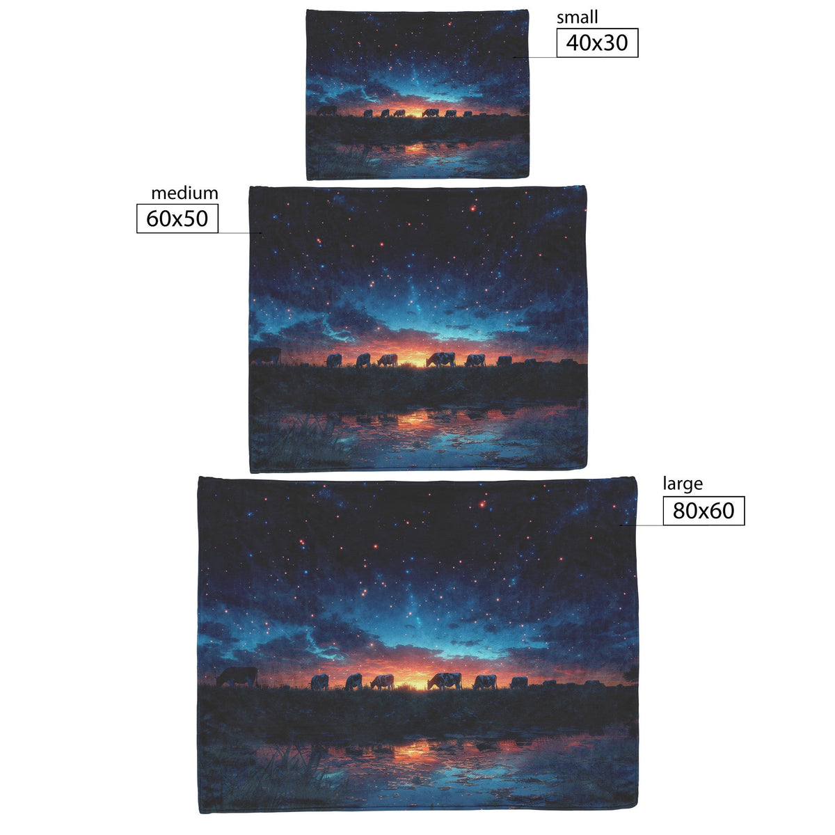 Herd of Cows Grazing Sherpa Fleece Blanket Twilight Sky Glowing Stars Soft Light Peaceful Pastoral Scene - Awakening Righteousness