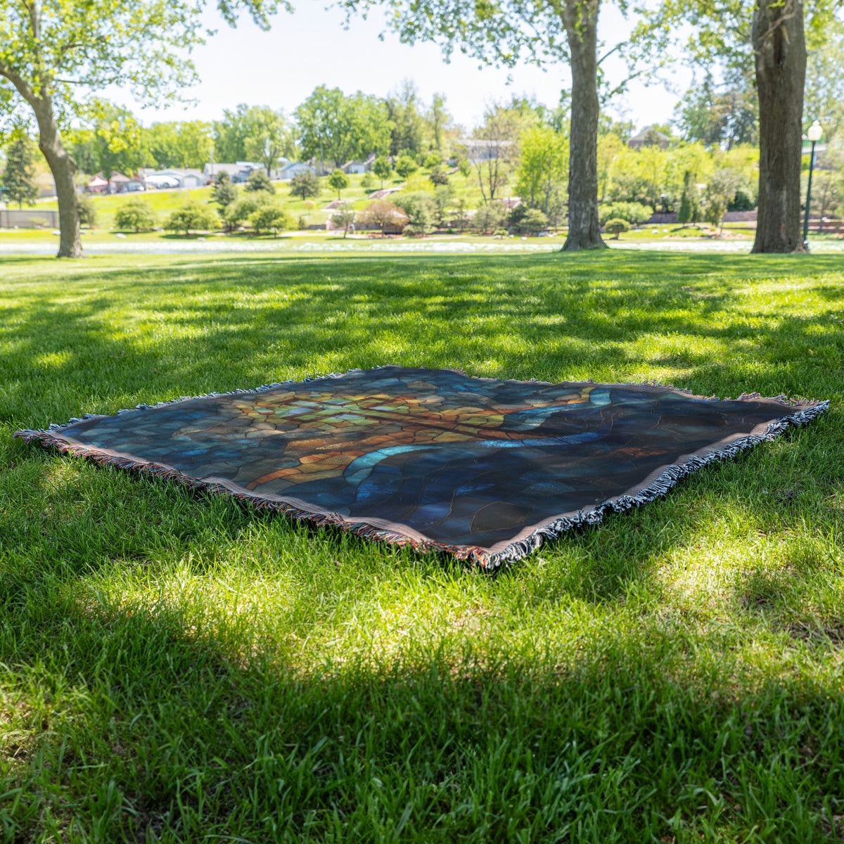 Inspirational Christian Cross Stained Glass Design Woven Throw Blanket Perfect for Religious Home Decor and Cozy Comfort - Awakening Righteousness