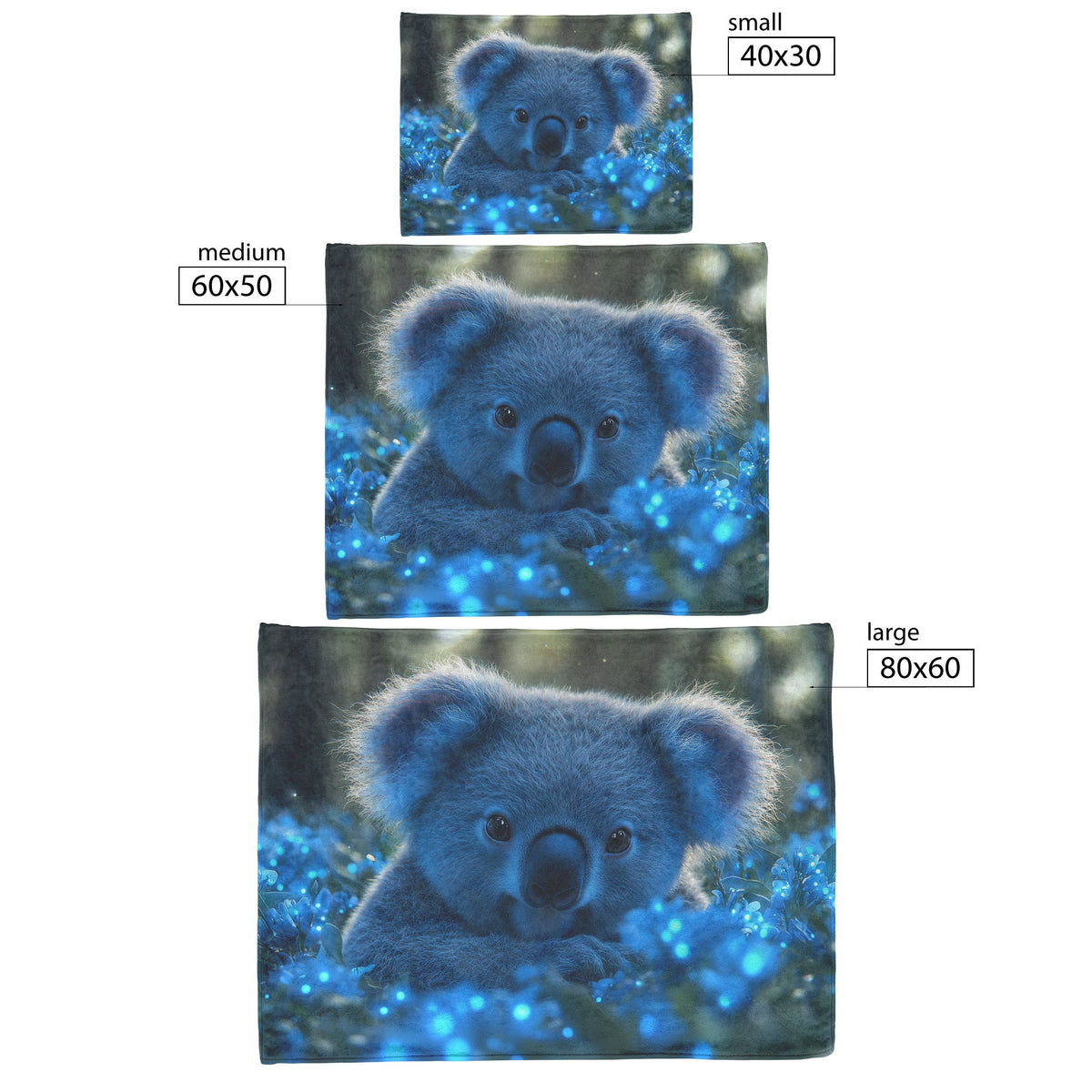 Koala Surrounded by Bioluminescent Blue and Green Plants in Magical Night Forest Fleece Sherpa Blanket - Awakening Righteousness