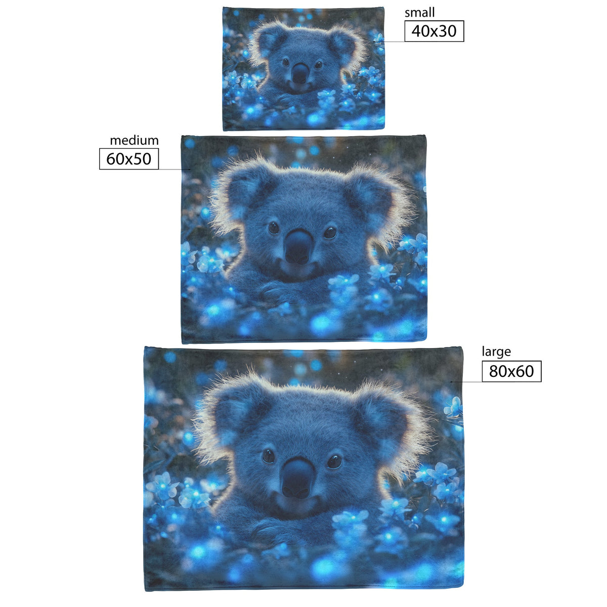 Koala Surrounded by Bioluminescent Plants Glowing Blue and Green in a Magical Night Forest Fleece Sherpa Blanket - Awakening Righteousness