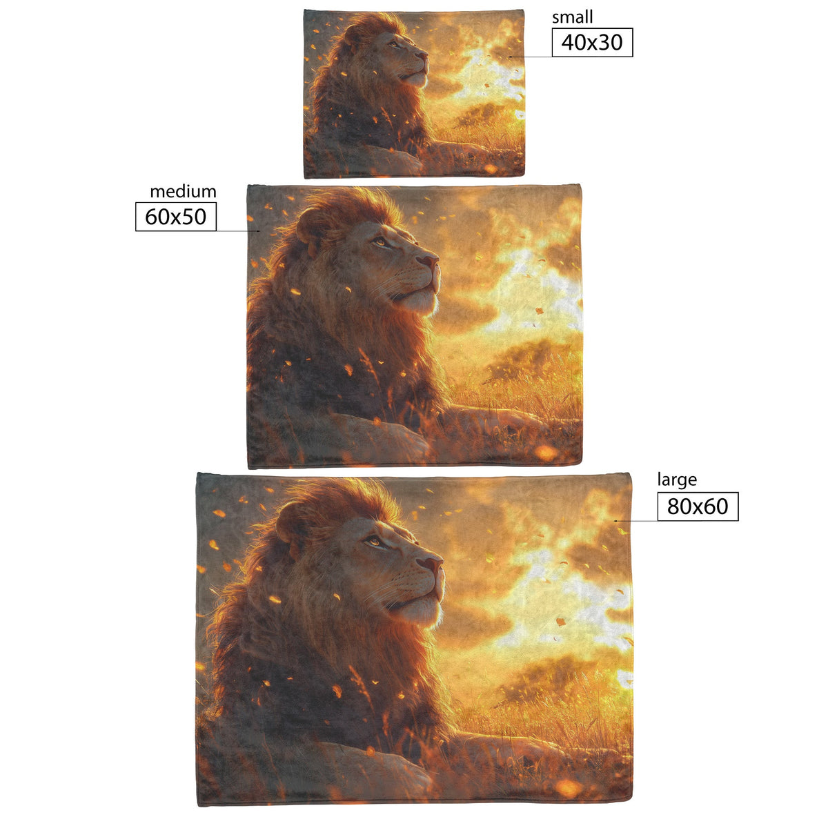 Lion Sitting Majestically on Grassy Savanna Under Golden Sunlight with Ethereal Clouds Fleece Sherpa Blanket - Awakening Righteousness