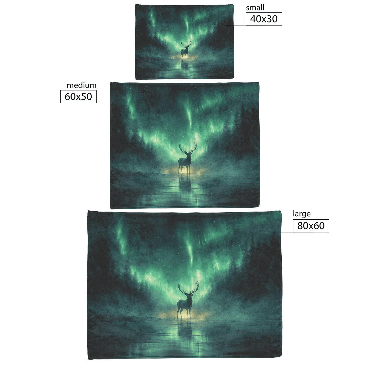 Lone Elk Standing on Glowing Frozen Lake Surrounded by Mist Reflecting Vibrant Aurora Borealis Sky Fleece Sherpa Blanket - Awakening Righteousness