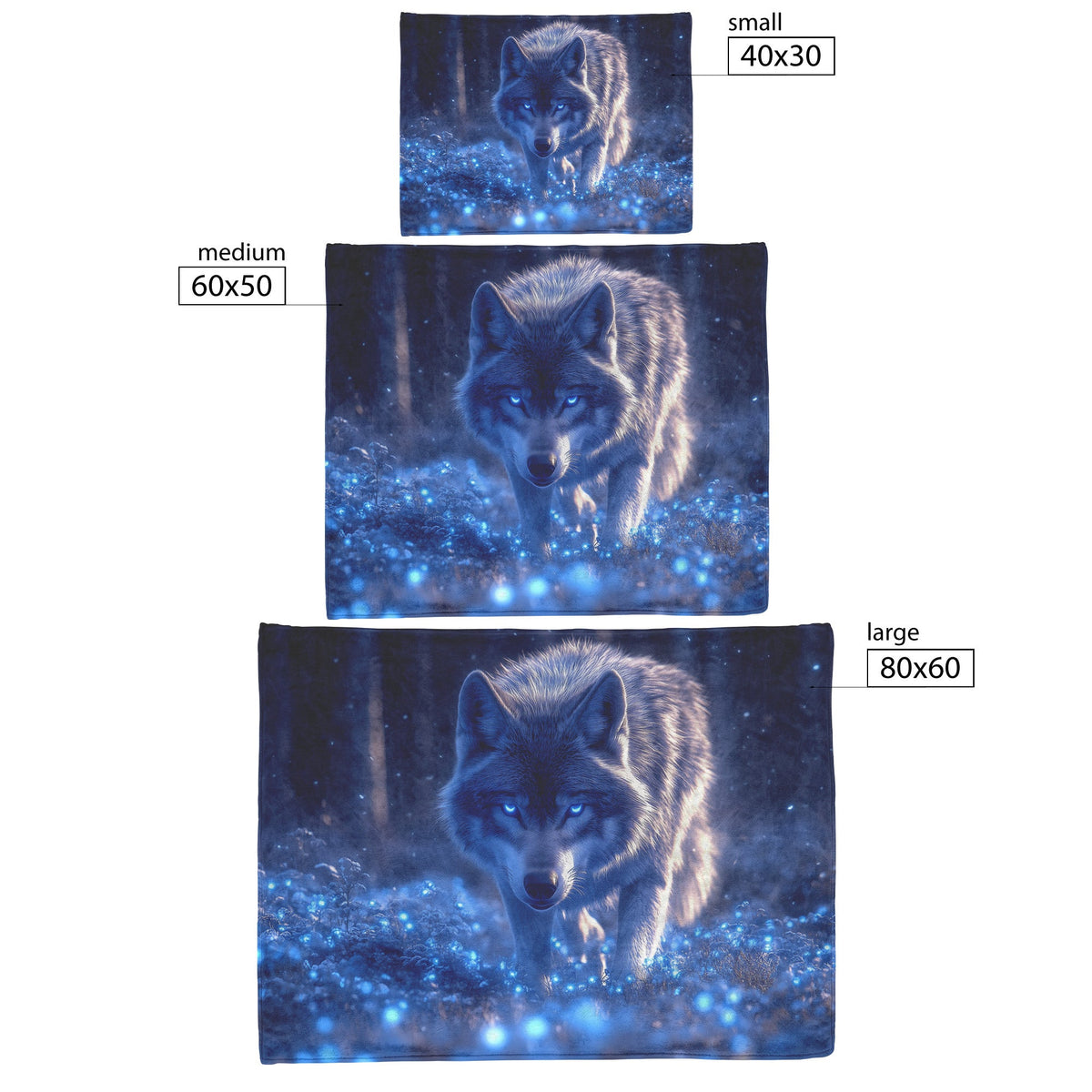 Lone Grey Wolf Walking Through Bioluminescent Forest Glowing Blue Light and Plants Cozy Sherpa Blanket - Awakening Righteousness