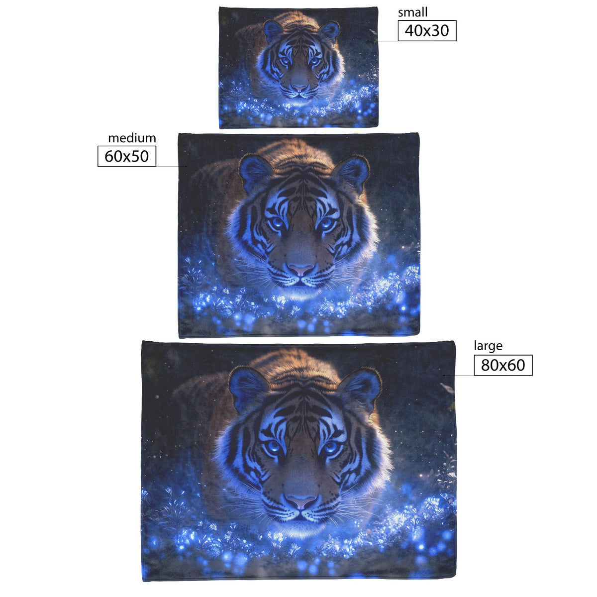 Lone Tiger in Bioluminescent Forest Sherpa Fleece Blanket Glowing Blue Plants Magical Misty Wildlife Scene - Awakening Righteousness