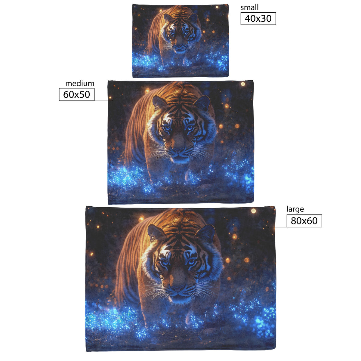 Lone Tiger in Bioluminescent Forest Sherpa Fleece Blanket Glowing Blue Plants Magical Misty Wildlife Scene - Awakening Righteousness