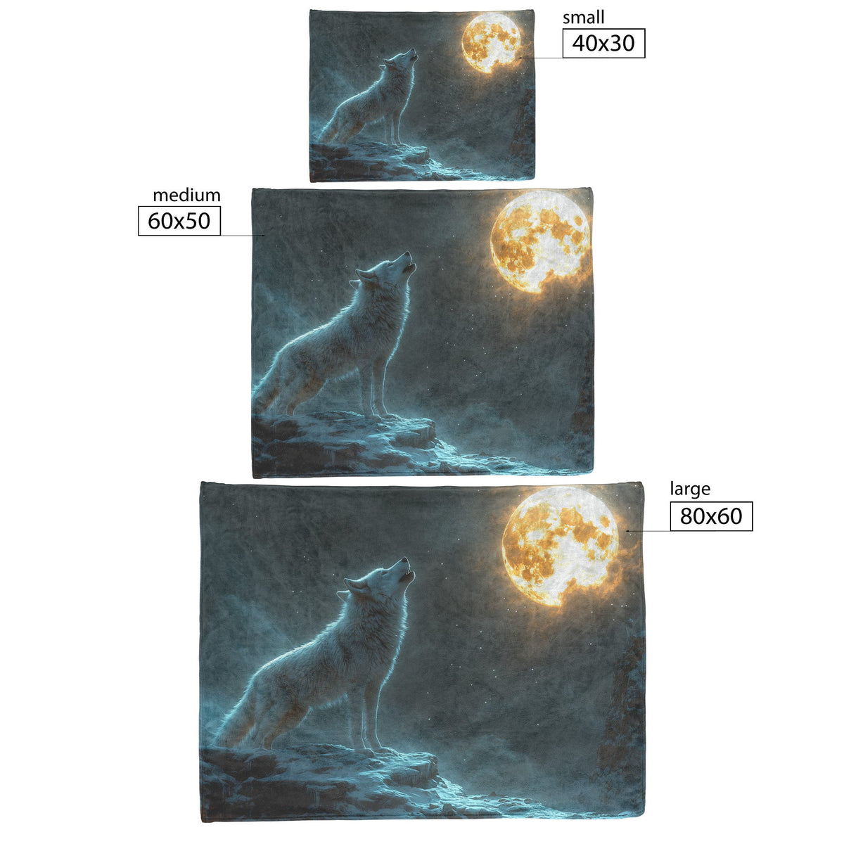 Lone Wolf Howling at Glowing Full Moon on Snowy Mountain Peak with Soft Silver Highlights Cozy Sherpa Blanket - Awakening Righteousness