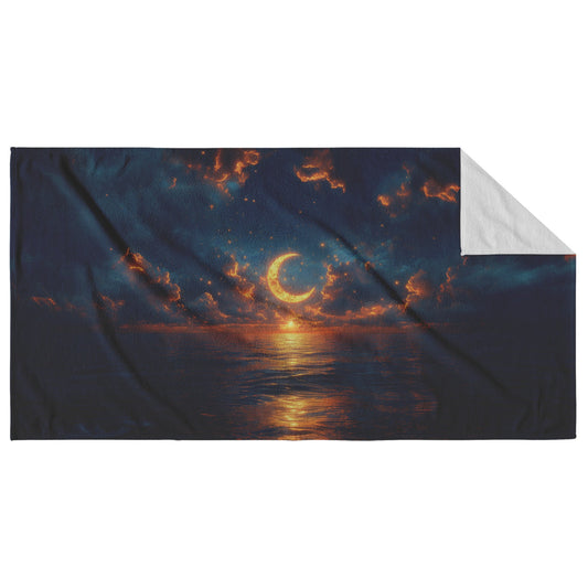 Luminous Sun Embracing Radiant Crescent Moon Surrounded by Golden Stars Twilight Skies Surreal Natural Landscapes - Awakening Righteousness