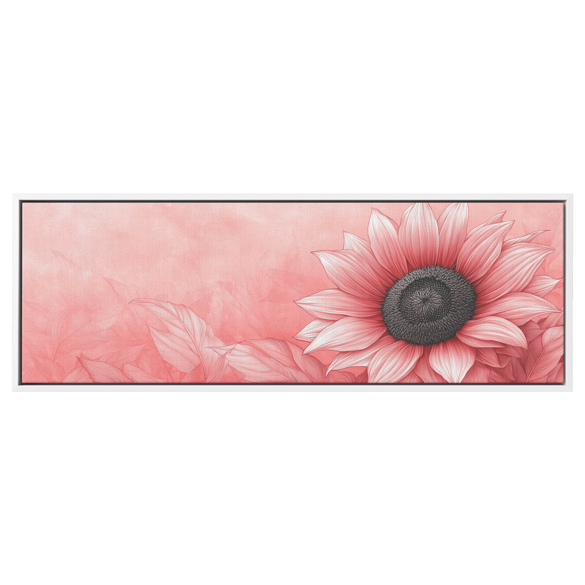 Minimalist Monochrome Line Art Blooming Sunflower Pastel Pink Background Soft Elegant Linework Ultra High Definition Meticulously Detailed Panoramic Framed Canvas Wall Art - Awakening Righteousness