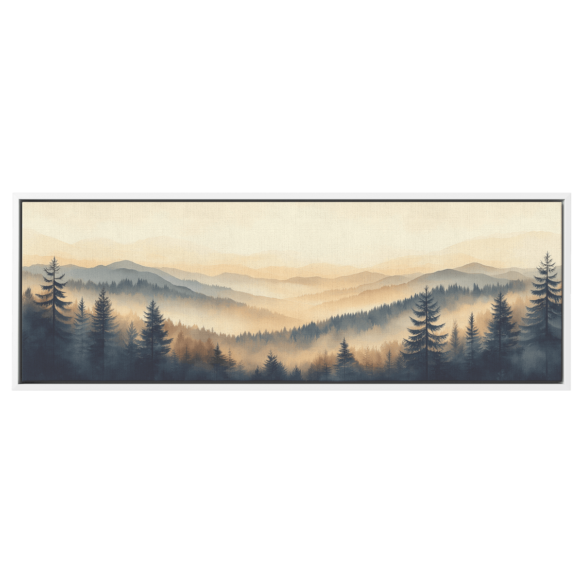 Minimalist Nature Artwork Distant Hills Tree Silhouettes Taupe Light Beige Tones Ultra High Definition Clean Design Panoramic Framed Canvas Wall Art - Awakening Righteousness