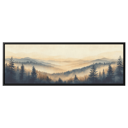 Minimalist Nature Artwork Distant Hills Tree Silhouettes Taupe Light Beige Tones Ultra High Definition Clean Design Panoramic Framed Canvas Wall Art - Awakening Righteousness