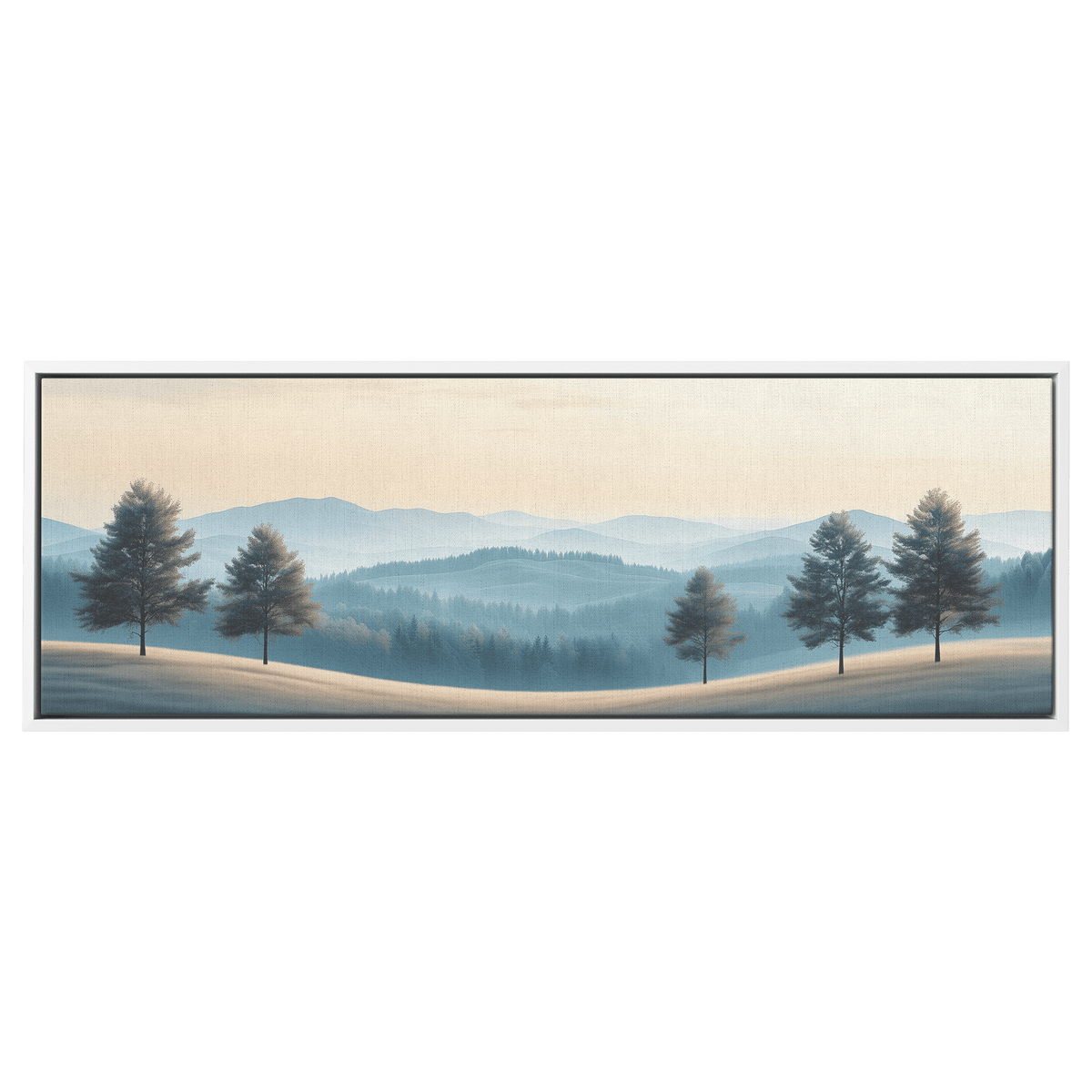Minimalist Nature Artwork Distant Hills Tree Silhouettes Taupe Light Beige Tones Ultra High Definition Clean Minimalist Panoramic Framed Canvas Wall Art - Awakening Righteousness