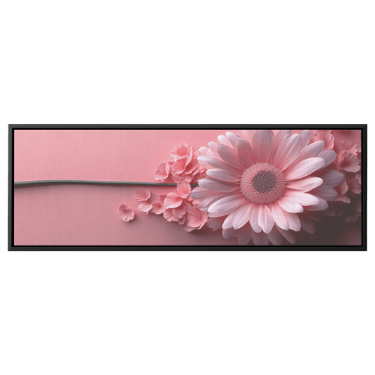 Minimalist Single Stem Floral Artwork Daisy Long Thin Stem Soft Pastel Background Ultra High Definition Elegant Minimalism Panoramic Framed Canvas Wall Art - Awakening Righteousness