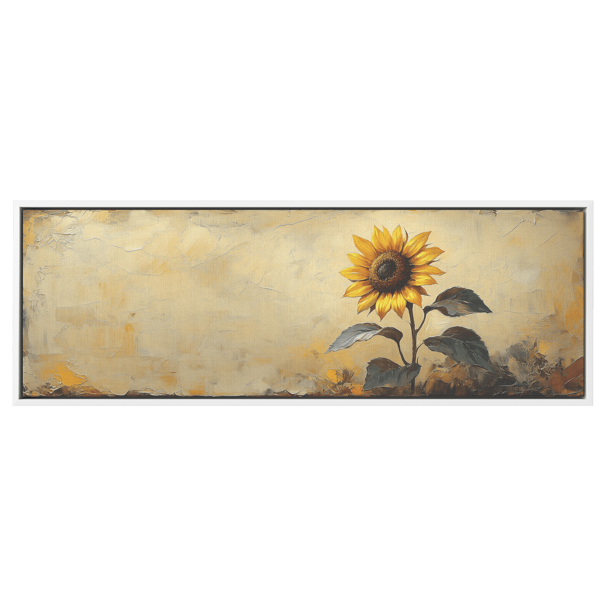 Minimalist Single Stem Floral Artwork Sunflower Simple Detailing Soft Cream Background Ultra High Definition Meticulously Designed Panoramic Framed Canvas Wall Art - Awakening Righteousness