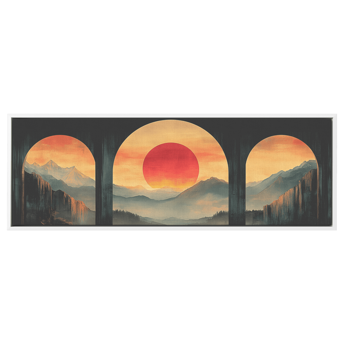 Modern Arches Sunburst Pastel Earth Tones Artwork For Contemporary Home Office Decor Panoramic Framed Canvas Wall Art - Awakening Righteousness