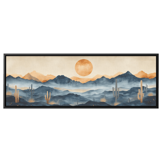 Neutral Toned Desert Artwork Abstract Cacti Forms Soft Mountains Muted Gray Beige Ultra High Definition Elegant Minimalist Panoramic Framed Canvas Wall Art - Awakening Righteousness