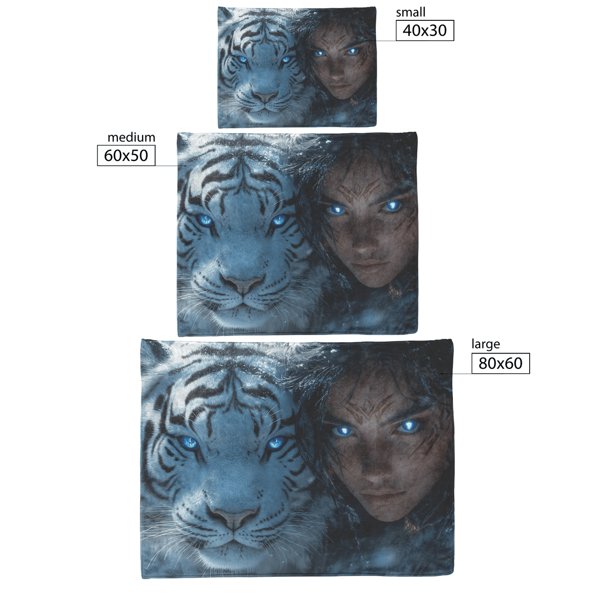 Night Elf Hunter Fleece Sherpa Blanket White Tiger Shimmering Textures Glowing Reflections Peaceful Majestic WoW Design - Awakening Righteousness