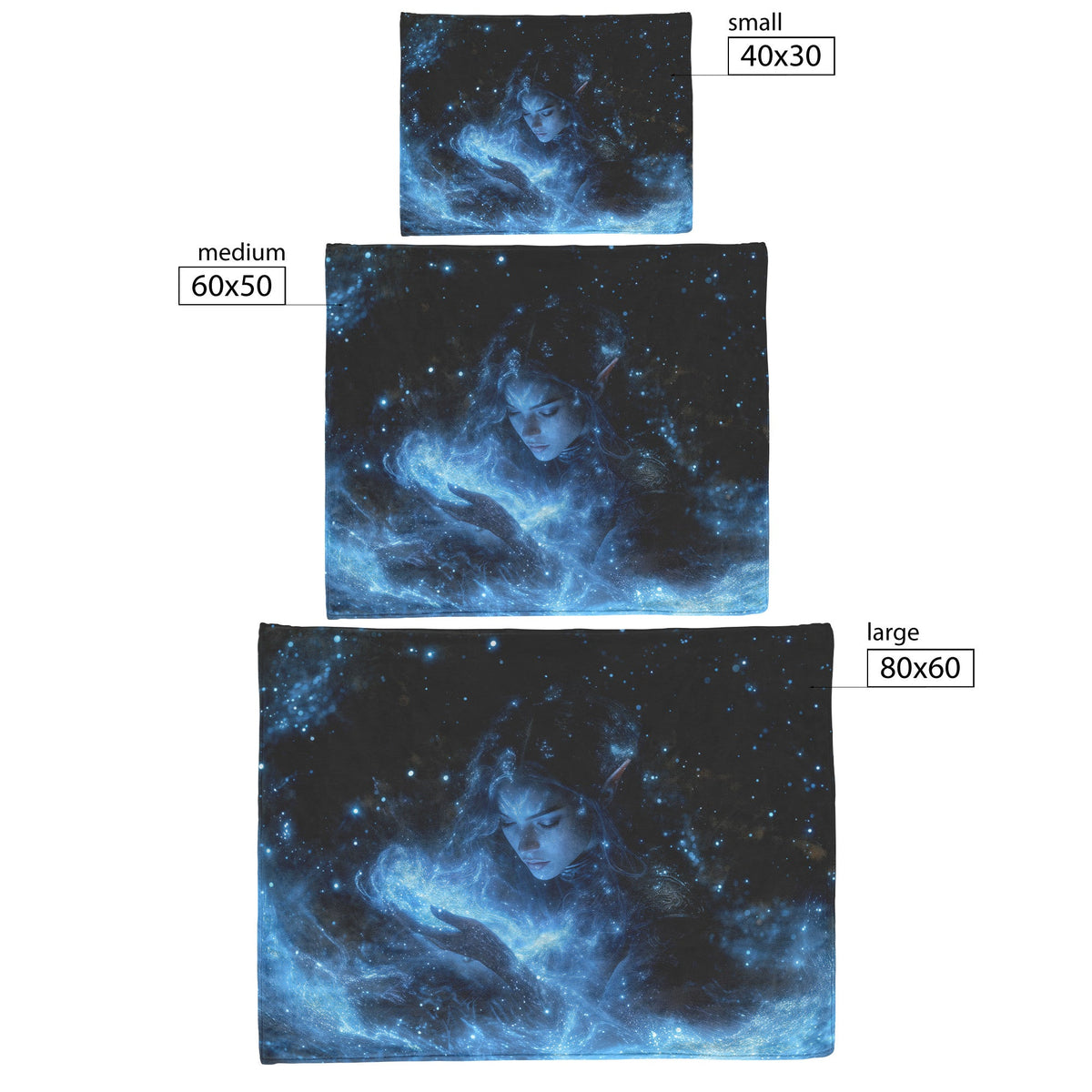 Night Elf Mage Fleece Sherpa Blanket Frost Spell Stars Silver Highlights Bold Majestic WoW Design - Awakening Righteousness
