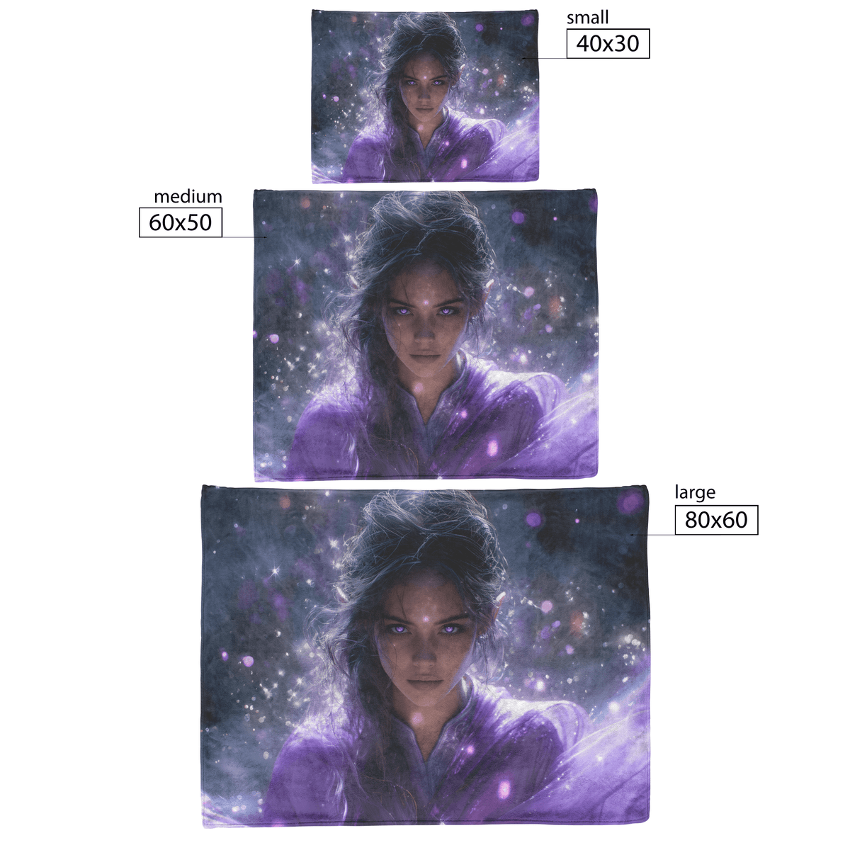 Night Elf Mage Fleece Sherpa Blanket Purple Robes Arcane Patterns Silver Textures Cosmic Accents Elegant Serene WoW Design - Awakening Righteousness