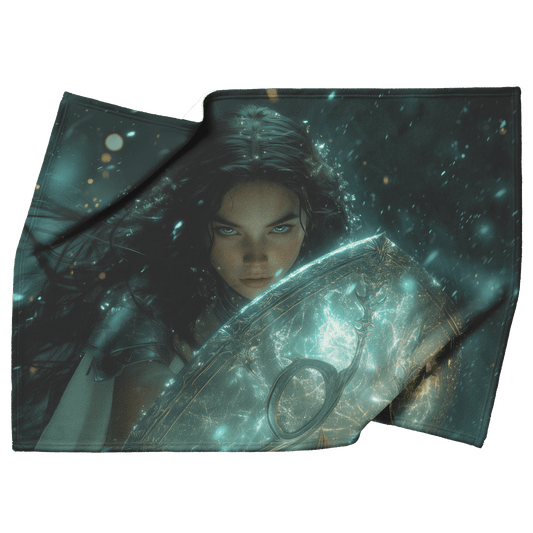 Night Elf Paladin Fleece Sherpa Blanket Glowing Shield Shimmering Textures Silver Highlights Elegant Inspiring WoW Design - Awakening Righteousness