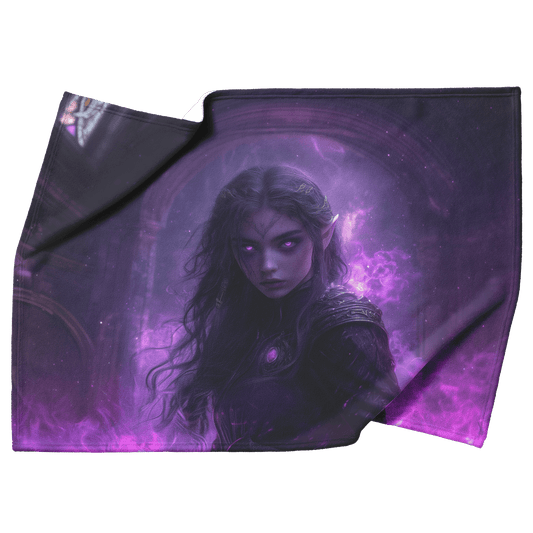 Night Elf Paladin Fleece Sherpa Blanket Glowing Warhammer Purple Highlights Shimmering Mist Bold Powerful WoW Design - Awakening Righteousness