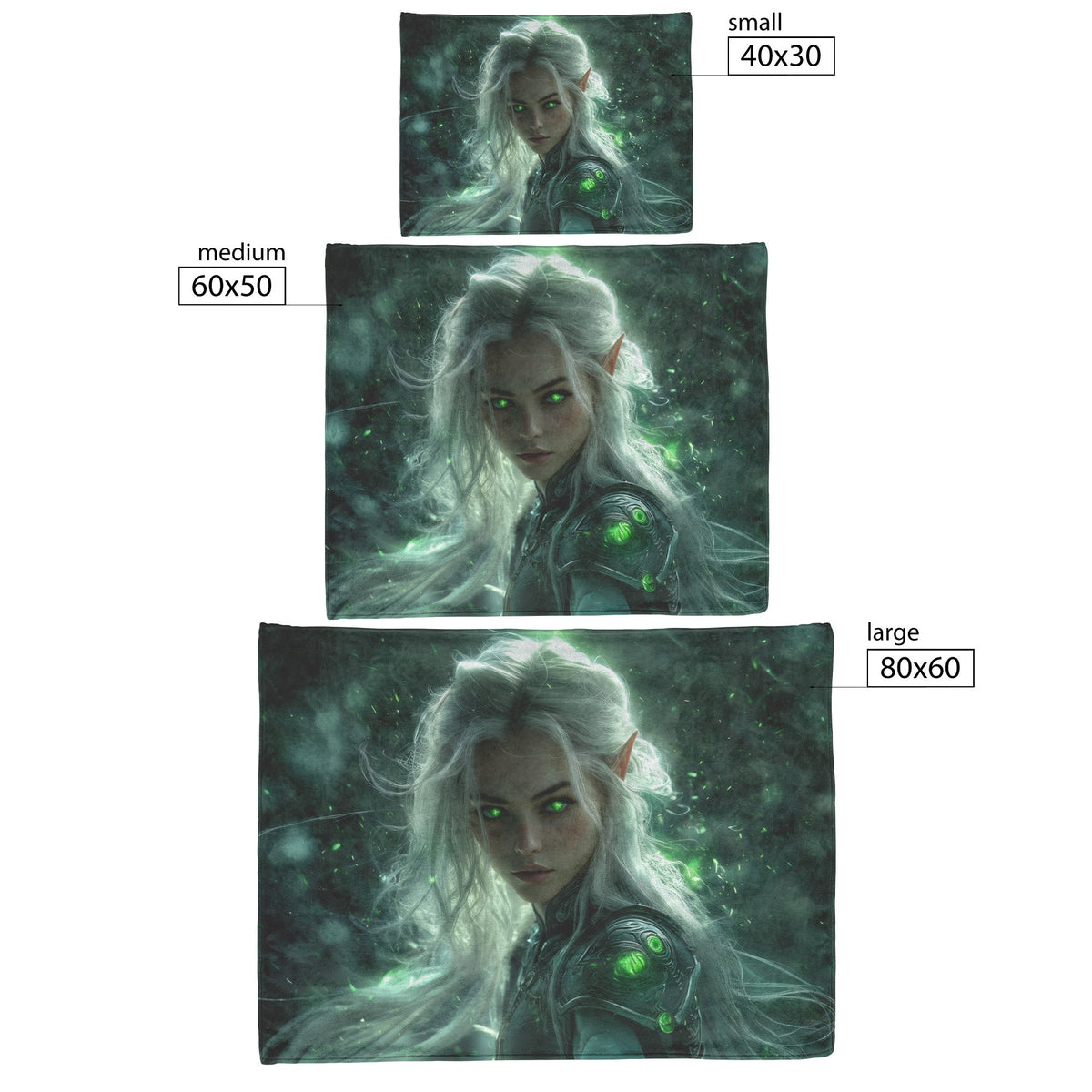 Night Elf Paladin Fleece Sherpa Blanket Silver Armor Green Runes Shimmering Textures Light Trails Bold Powerful WoW Design - Awakening Righteousness