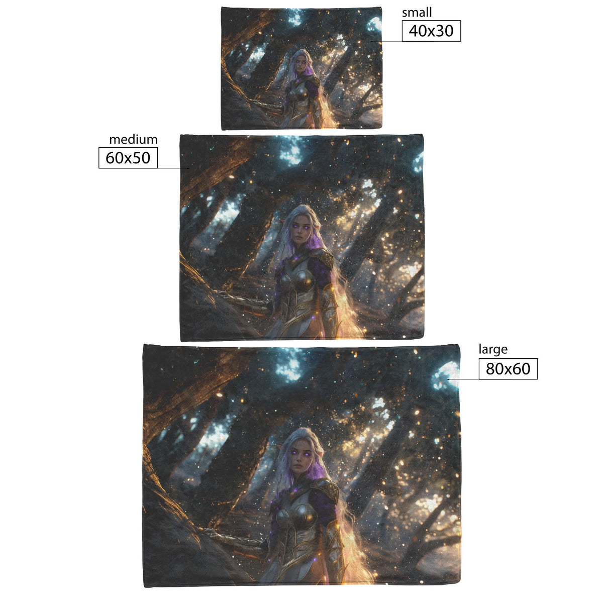 Night Elf Paladin Fleece Sherpa Blanket Silver Purple Armor Golden Accents Shimmering Light Stars Majestic WoW Design - Awakening Righteousness