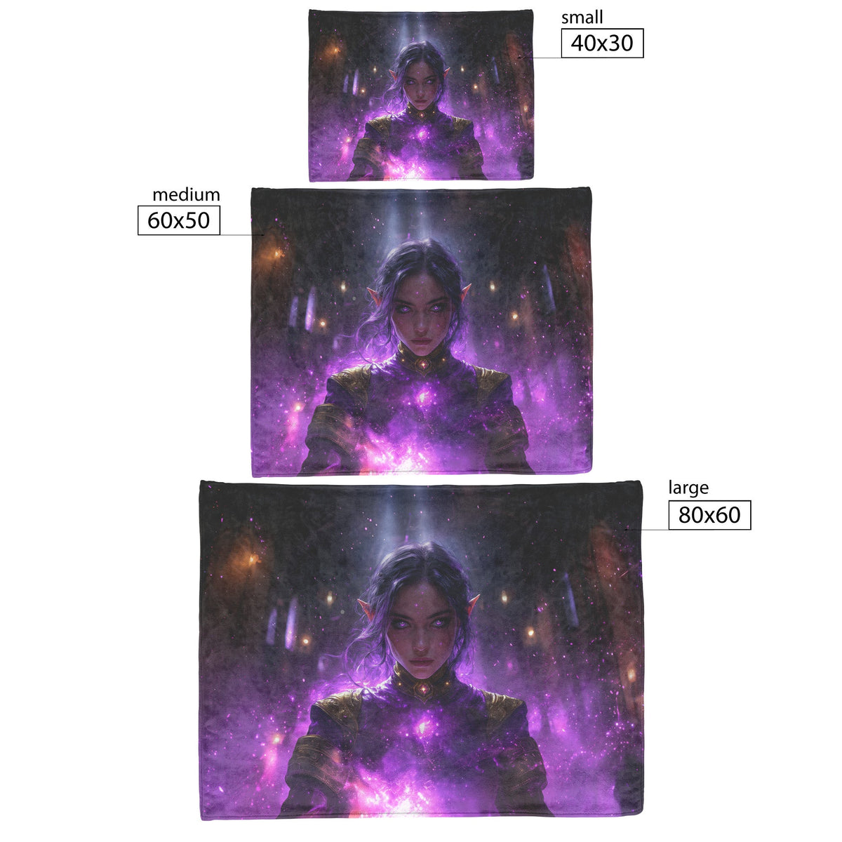 Night Elf Priest Fleece Sherpa Blanket Glowing Purple Gold Robes Radiant Stars Shimmering Textures Elegant Powerful WoW Design - Awakening Righteousness