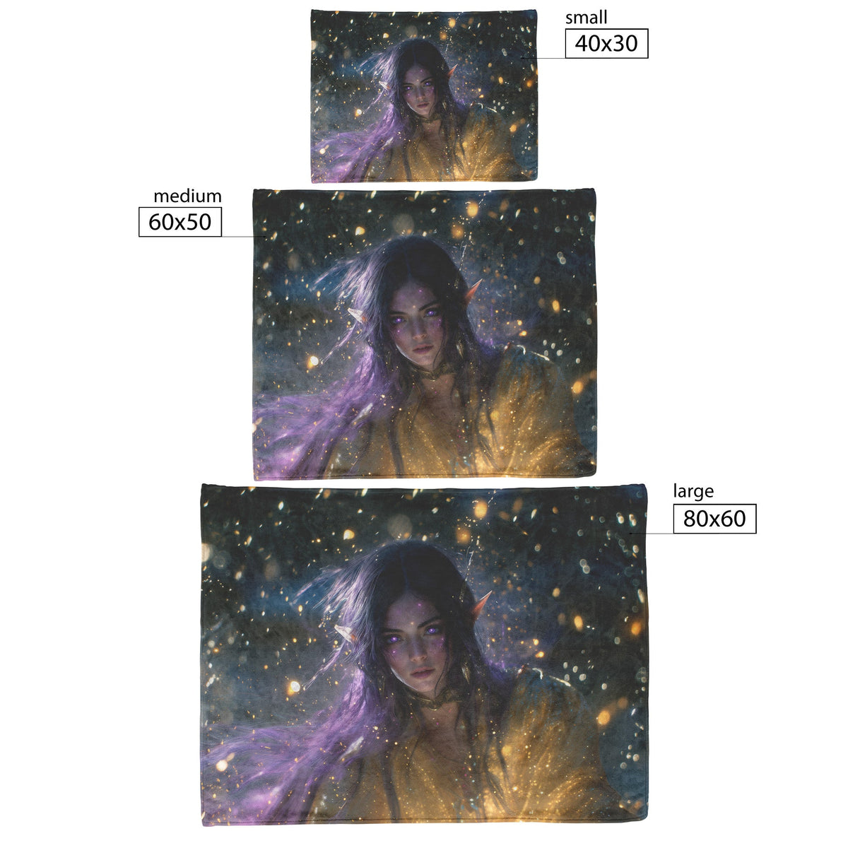 Night Elf Priest Fleece Sherpa Blanket Purple Gold Robes Radiant Stars Shimmering Textures Elegant Powerful Wow Design - Awakening Righteousness