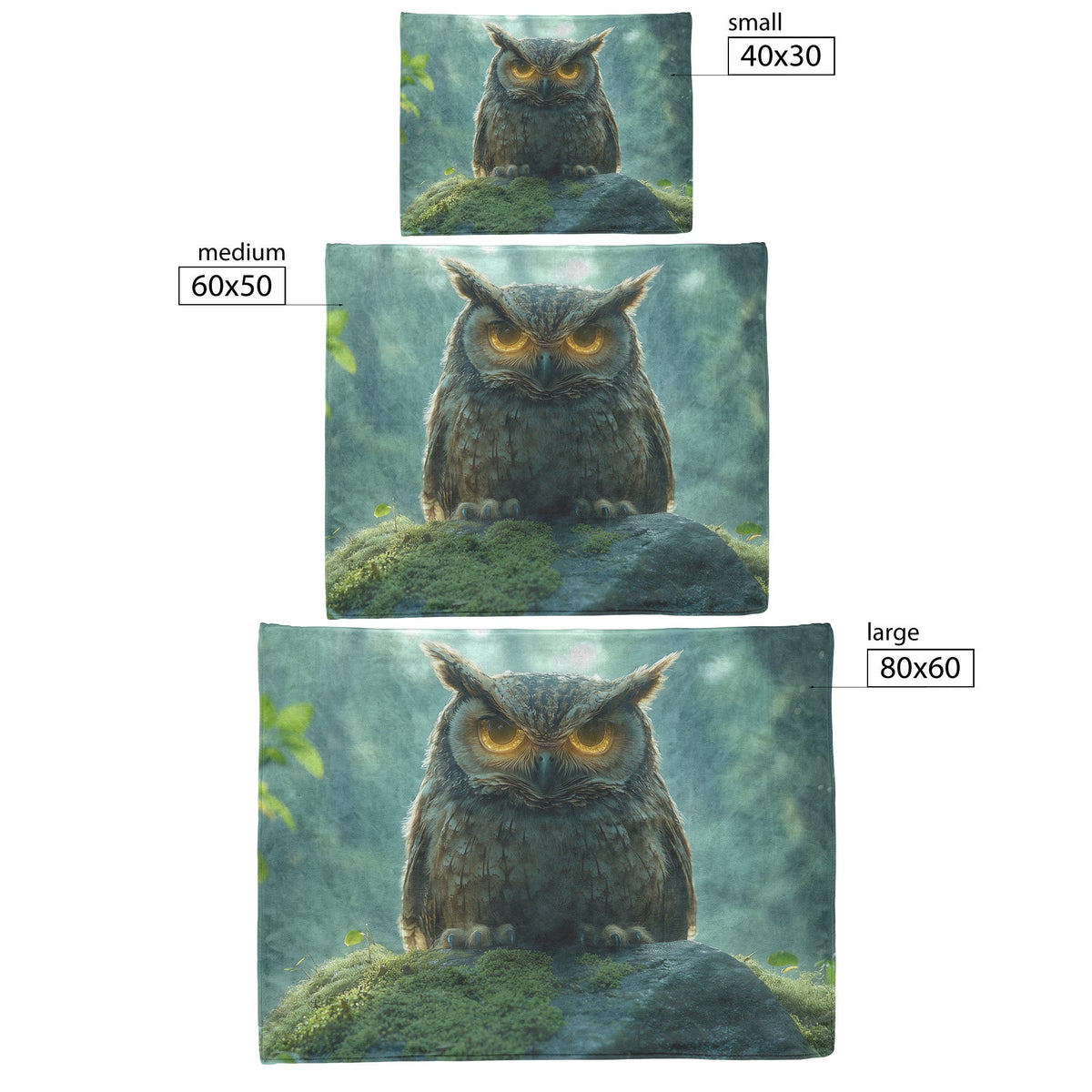Owl with Glowing Feathers on Mossy Stone Fleece Sherpa Blanket Morning Mist Peaceful Woodland Scenery - Awakening Righteousness