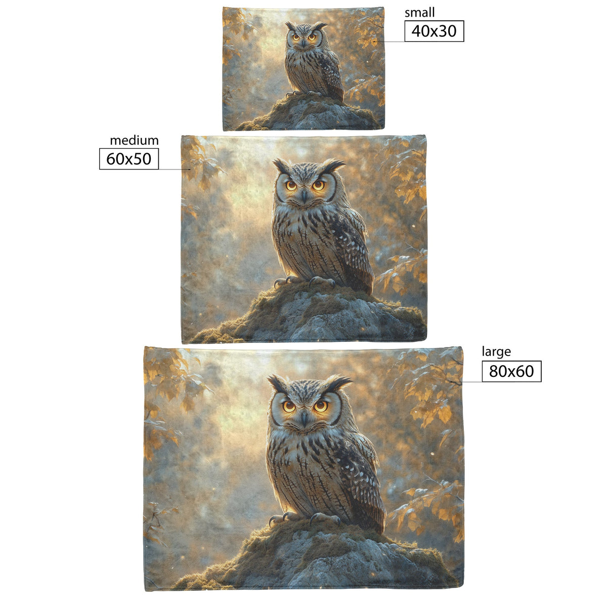 Owl with Glowing Feathers on Mossy Stone Fleece Sherpa Blanket Morning Mist Peaceful Woodland Scenery - Awakening Righteousness