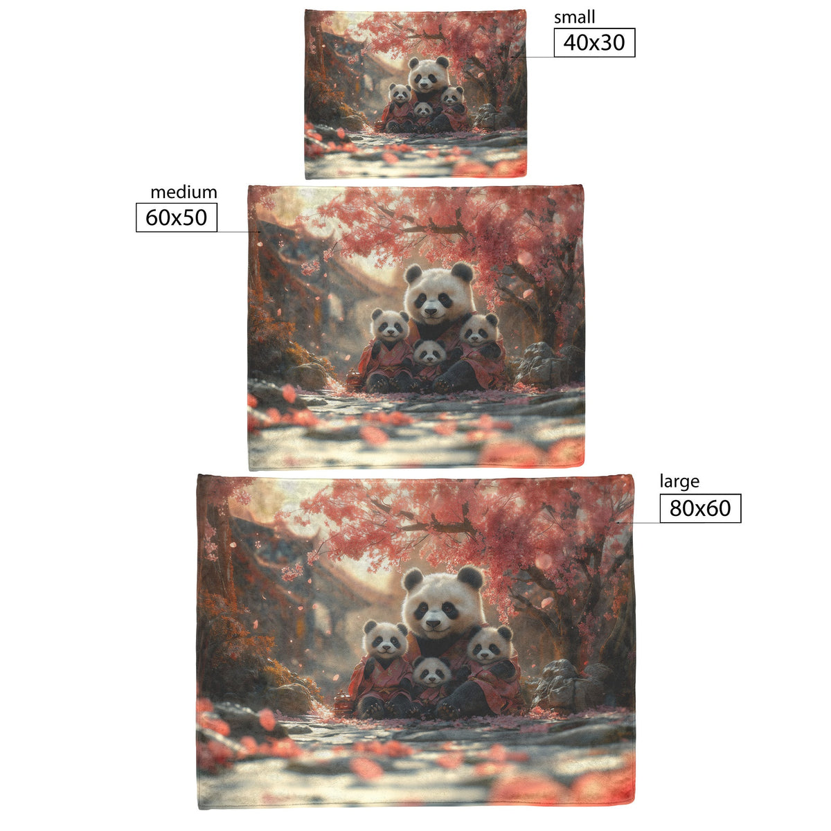Panda Family Sitting Under Glowing Pink Cherry Blossom Tree Serene Natural Scenery Fleece Sherpa Blanket - Awakening Righteousness