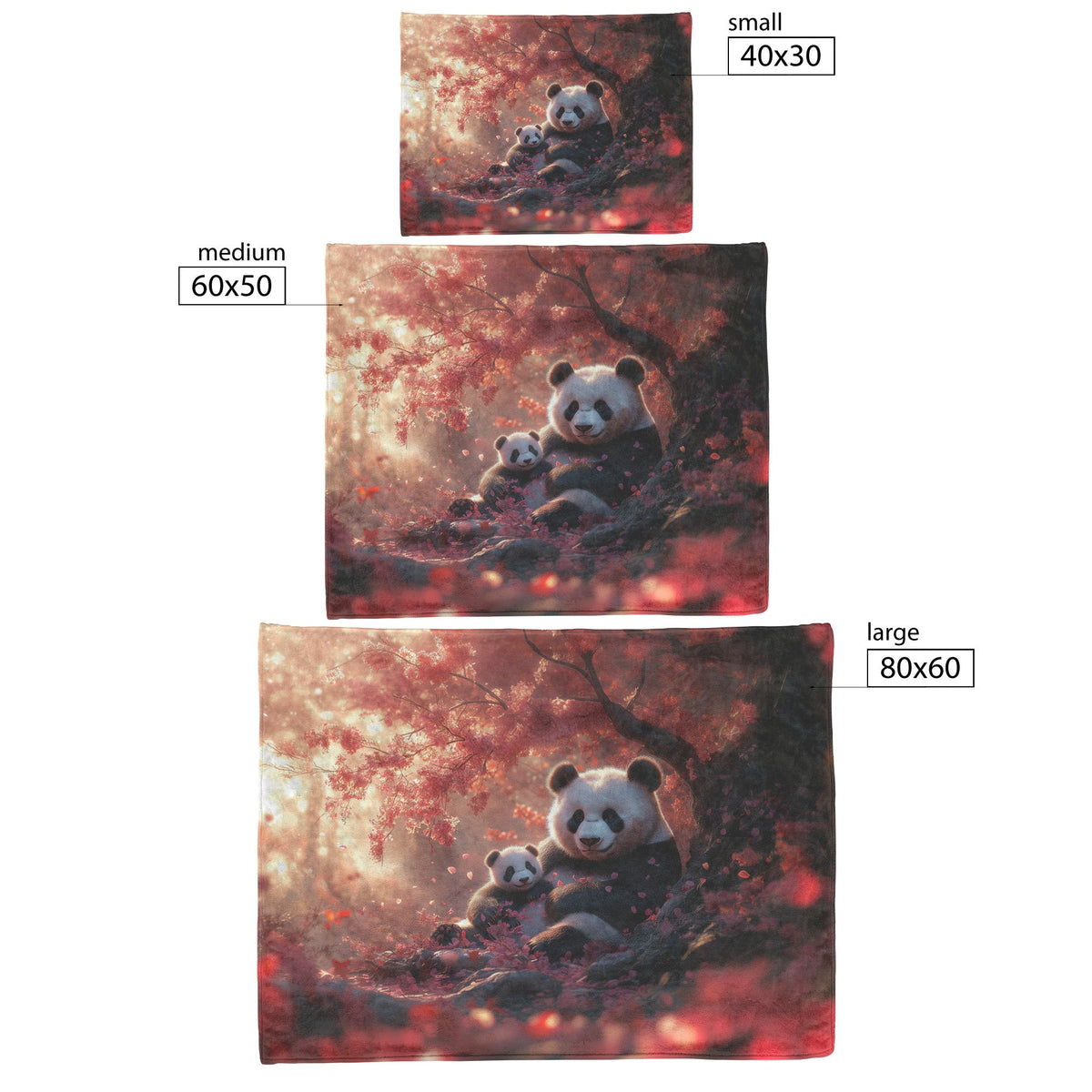 Panda Family Sitting Under Glowing Pink Cherry Blossom Tree Serene Natural Scenery Fleece Sherpa Blanket - Awakening Righteousness